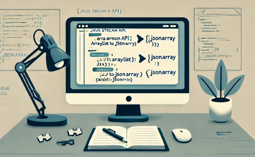 Illustration of Java code converting an ArrayList to a JsonArray, displayed on a simple and clean background.