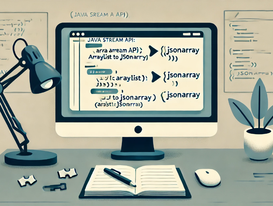 Illustration of Java code converting an ArrayList to a JsonArray, displayed on a simple and clean background.