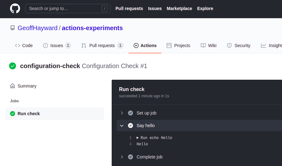 A screen grab of the GitHub Actions Workflow completing successfully. 