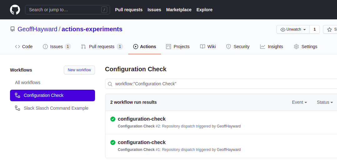 A screen grab of the GitHub Actions Workflow completing successfully for a second time. 