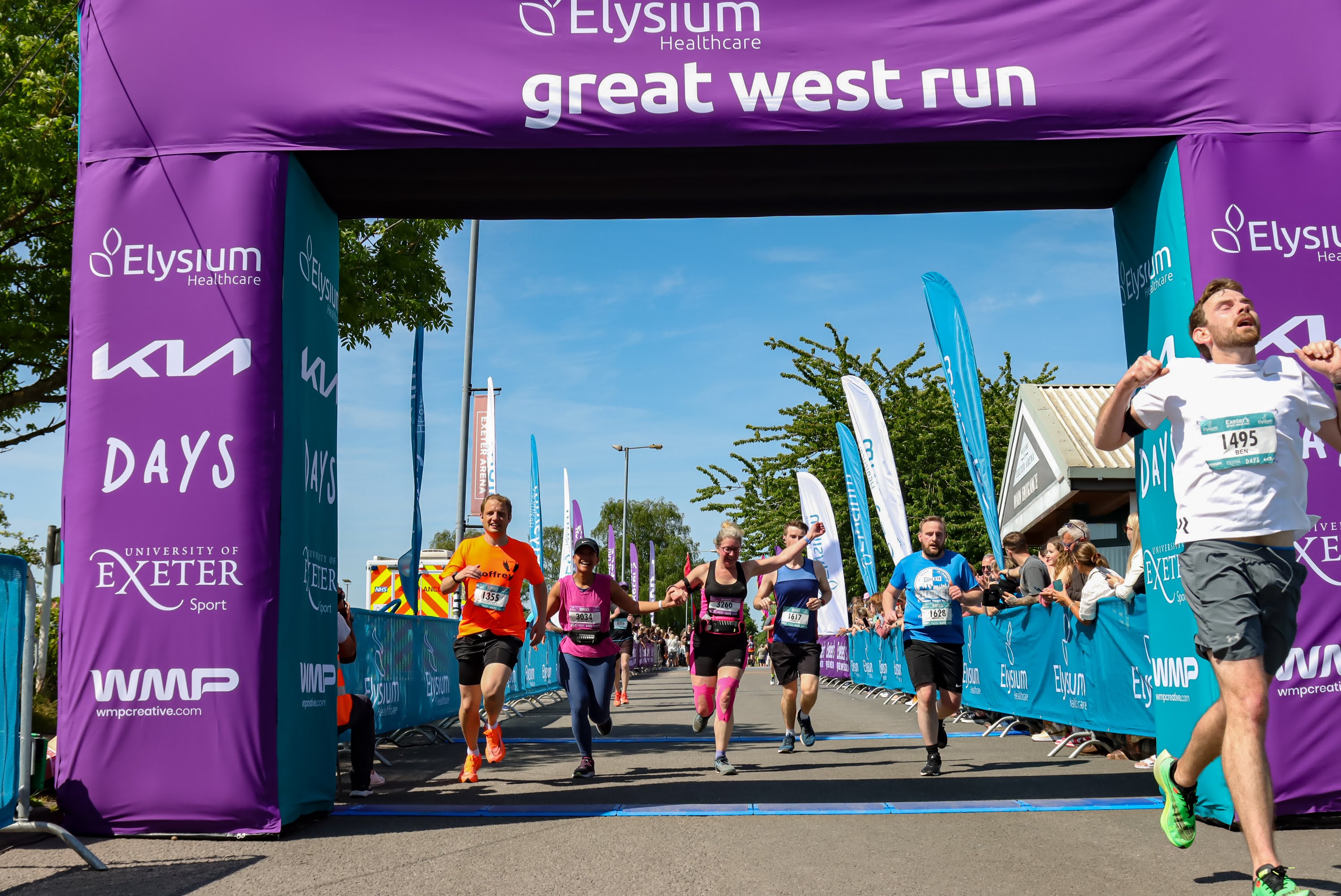 Geoffrey Hayward crossing the finish line at the Exeter Great West Run.